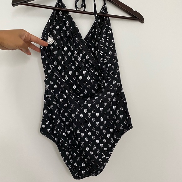 Black Wrap Halter One Piece Swimsuit - Picture 2 of 9